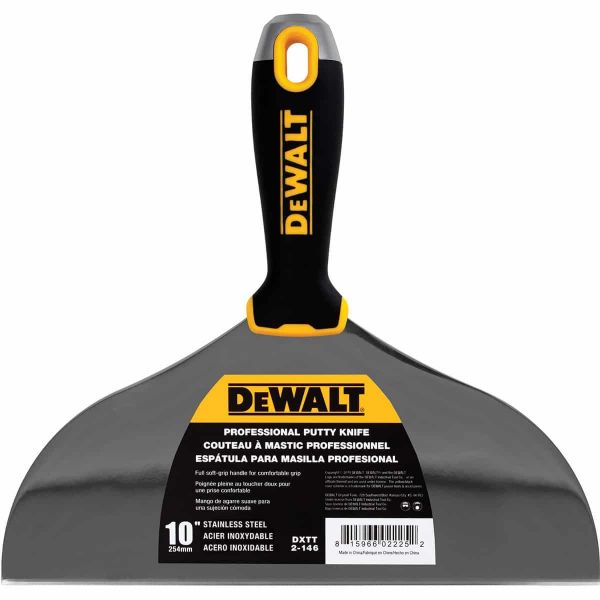 Шпатель DeWalt нержавеющая сталь, прорезиненная ручка 10"(Деволт)