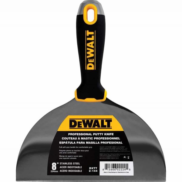 Шпатель DeWalt нержавеющая сталь, прорезиненная ручка 8"(Деволт)