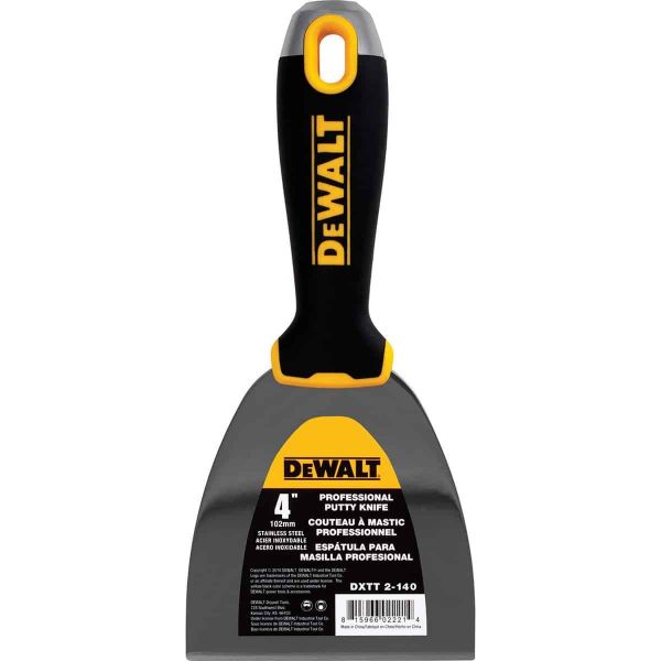 Шпатель DeWalt нержавеющая сталь, прорезиненная ручка 4"(Деволт)