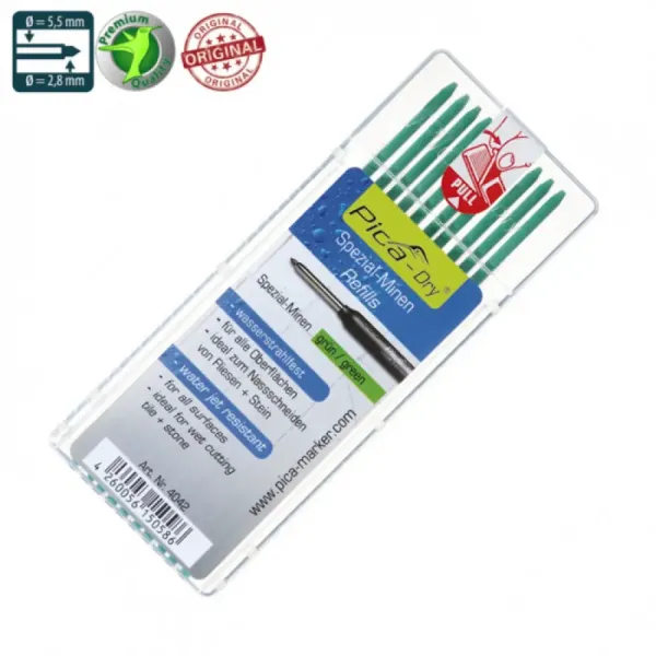 Сменные грифеля для PICA Dry, зелёные "Water resistant" [Пика 4042]