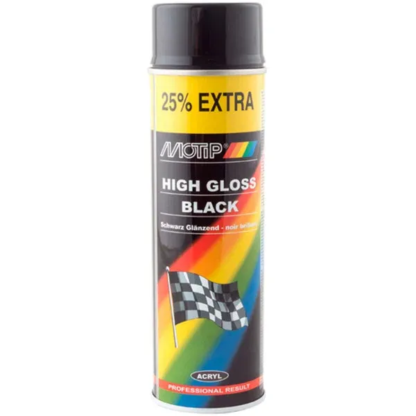 Емаль аерозольна універсальна акрилова "Motip" Black Paint чорна  (500мл) ["Мотіп" Блек Пейнт]