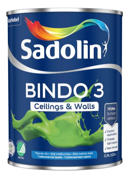 Емульсійна фарба "Sadolin Bindo 3" для стін та стелі, біла, BW, [Садолін Біндо 3]