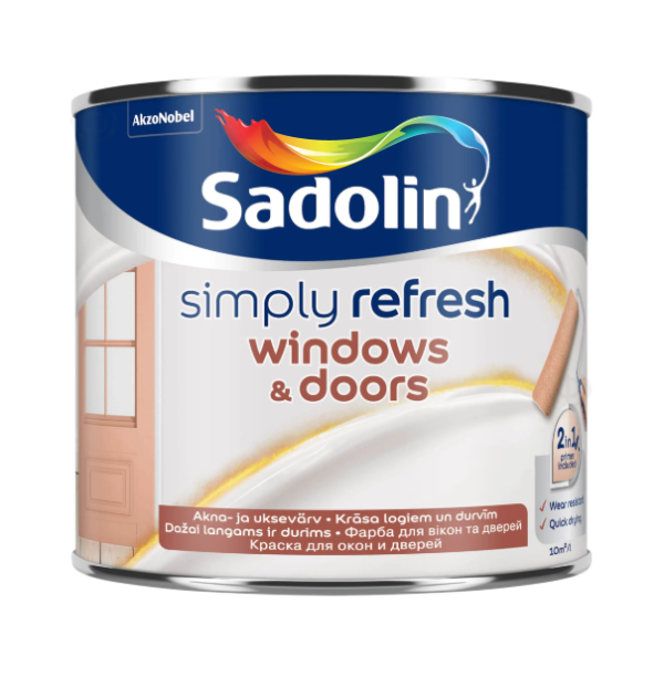Фарба для вікон і дверей 2в1 "Sadolin Simply Refresh Windows & Doors", напівматова, (біла, BW)