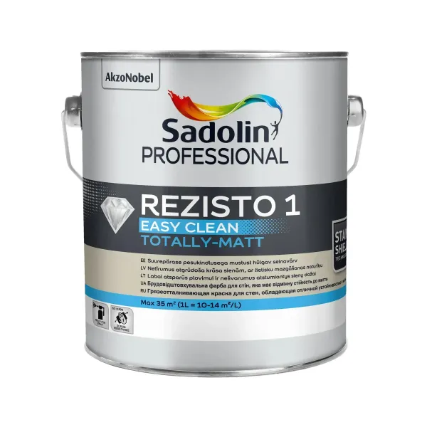 Акрилова фарба "Sadolin" Professional Rezisto 1 Easy Clean для стін, брудовідштовхуюча, безбарвна, BC [Садолін Професіонал Резісто 1 Ізі Клін]