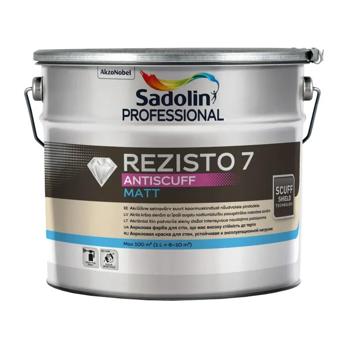 Акрилова фарба "Sadolin" Professional Rezisto 7 Antiscuff для стін, зносостійка, безбарвна, BC [Садолін Профешенал Резисто 7 Антискуф]