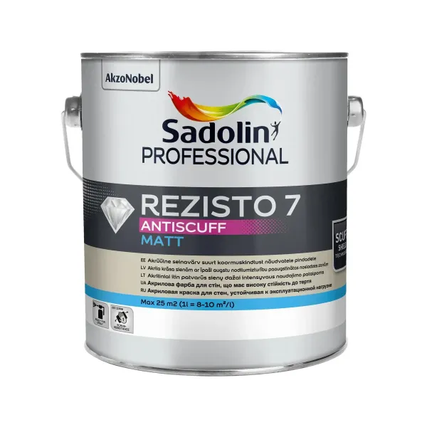 Акрилова фарба "Sadolin" Professional Rezisto 7 Antiscuff для стін, зносостійка, безбарвна, BC [Садолін Профешенал Резисто 7 Антискуф]