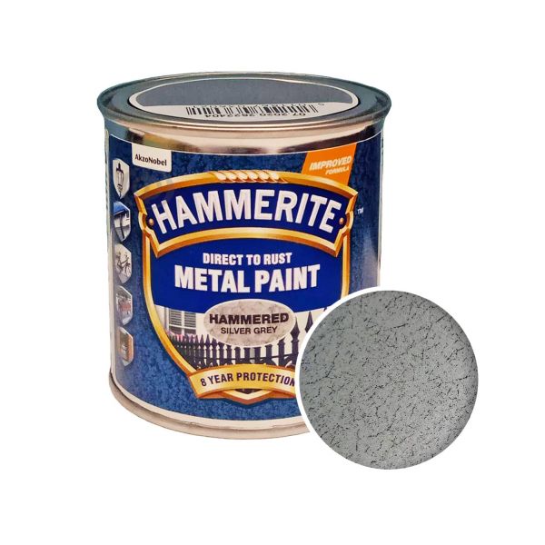 Фарба 3в1 молоткова, сріблясто-сіра, по металу "Hammerite Metal Paint" (Хаммерайт)