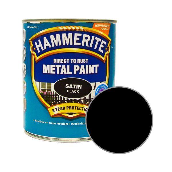 Фарба 3в1 чорна, напівматова, по металу "Hammerite Metal Paint Satin" [Хаммерайт]