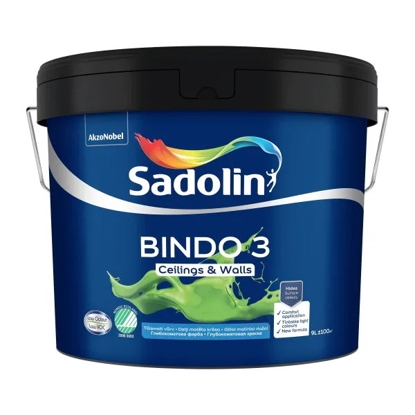 Емульсійна фарба "Sadolin Bindo 3" для стін та стелі, біла, BW, [Садолін Біндо 3]