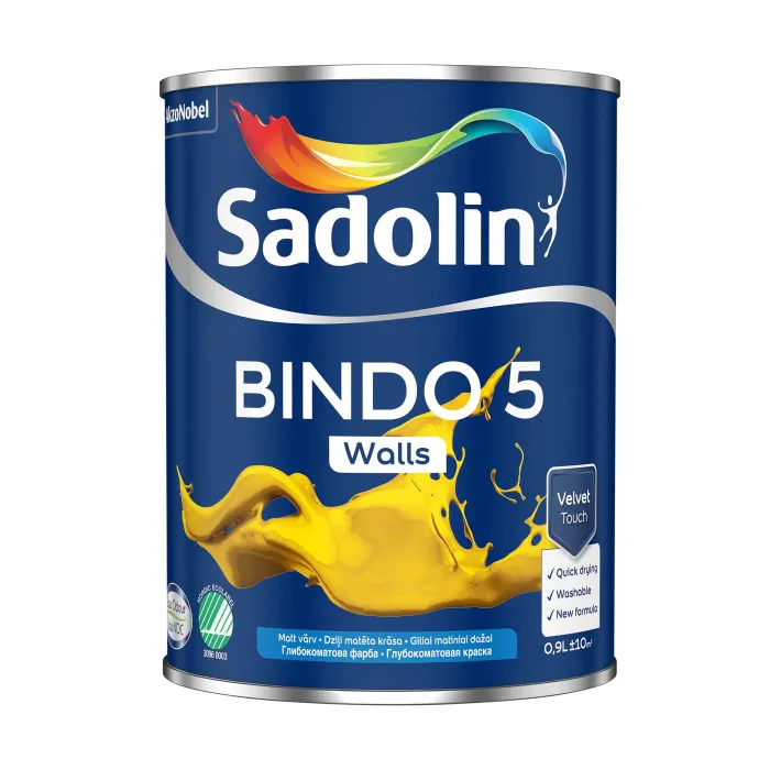 Емульсійна фарба "Sadolin Bindo 5" для стін, біла, BW [Садолін Біндо 5]