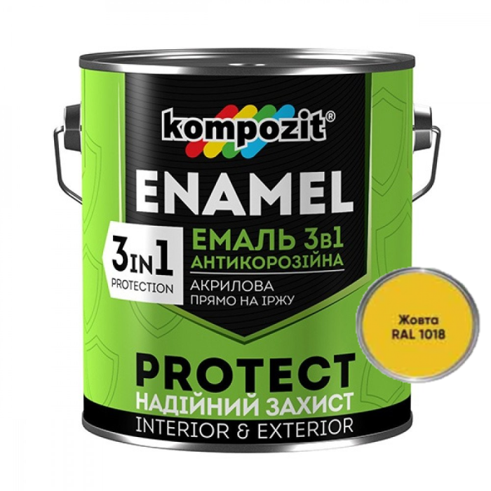 Емаль антикорозійна "Kompozit 3 в 1 Protect", шовковистий-мат Жовтий RAL 1018 [Композит Протект 3 в 1]