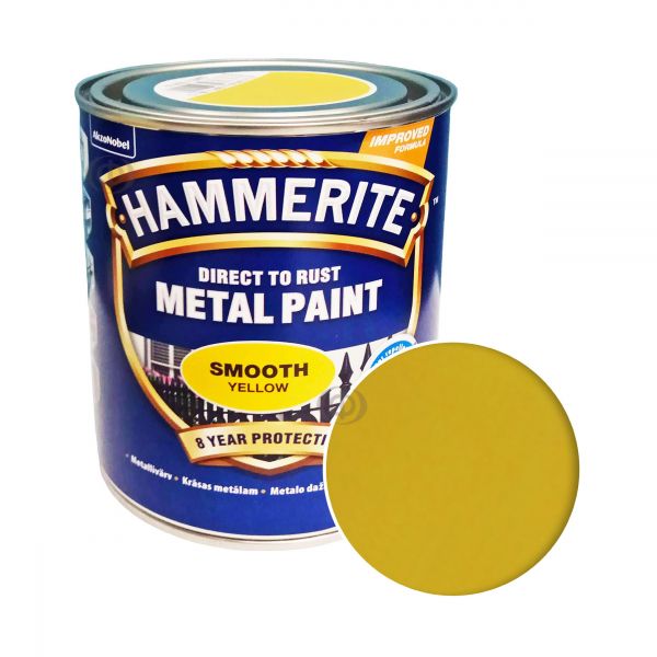 Фарба 3в1 глянцева, Жовта, по металу "Hammerite Metal Paint Smooth" [Хаммерайт]